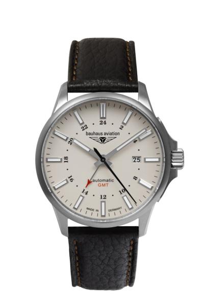 Bauhaus Aviation Herrenuhr Automatik mit GMT und Lederarmband
